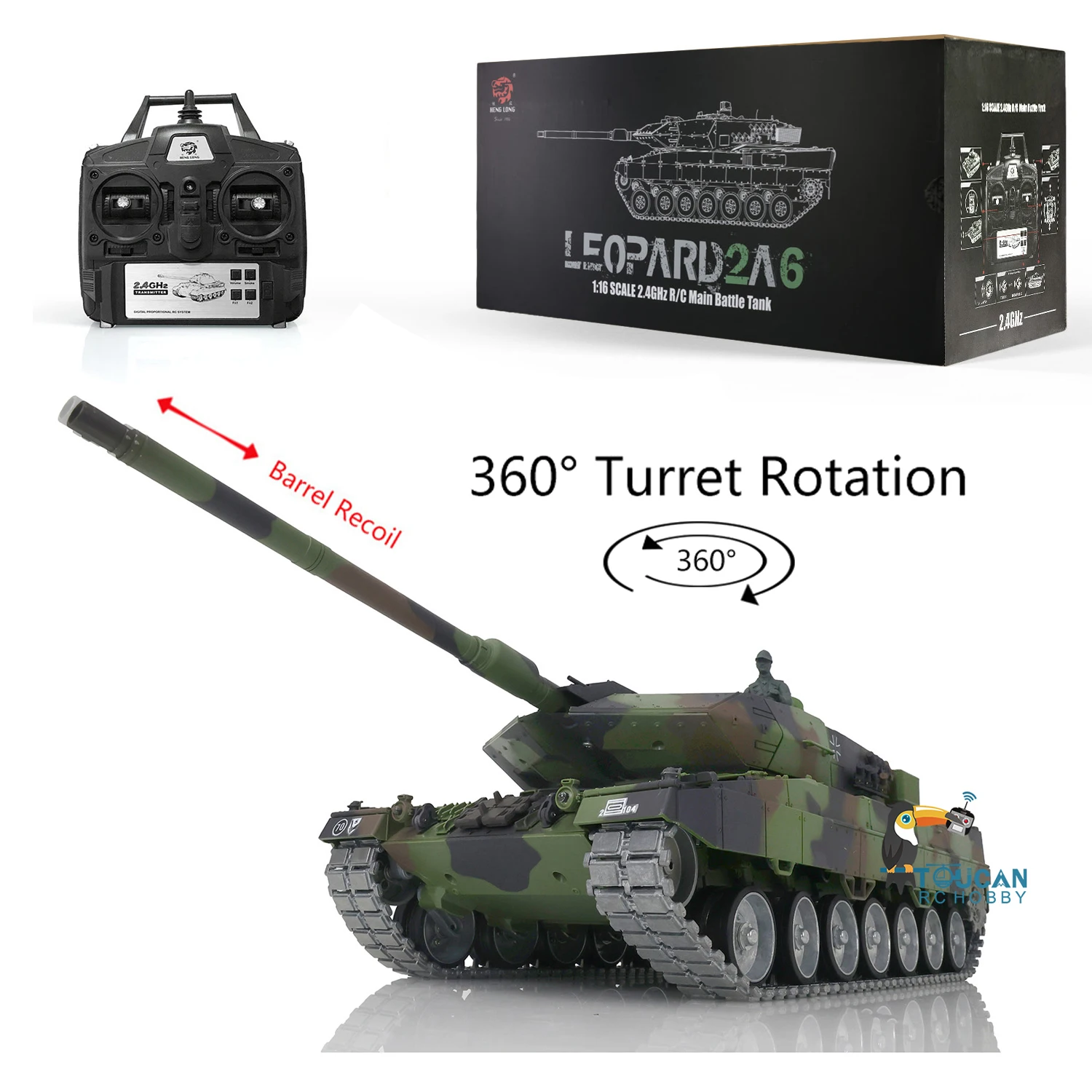 1/16 HENG LONG 7.0 Customized Leopard2A6 RC Tank 3889 Metal Tracks FPV Recoil Remote Control Car TH17595-SMT4