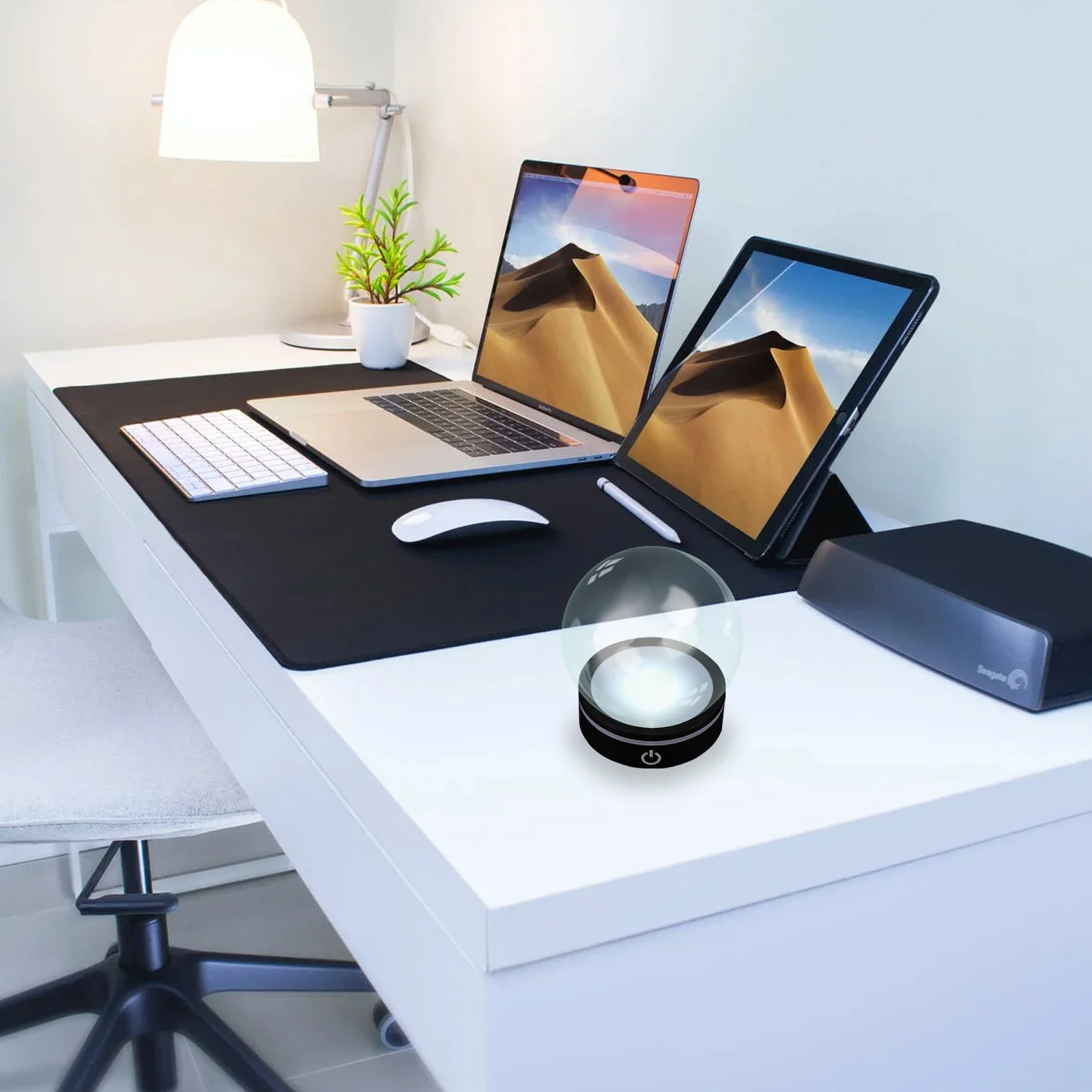 

Touch Sensing Crystal Lamp Holder LED Lighting Base Black Ball Decor Round Shape Durable Safe Bedroom Office Table Night Light