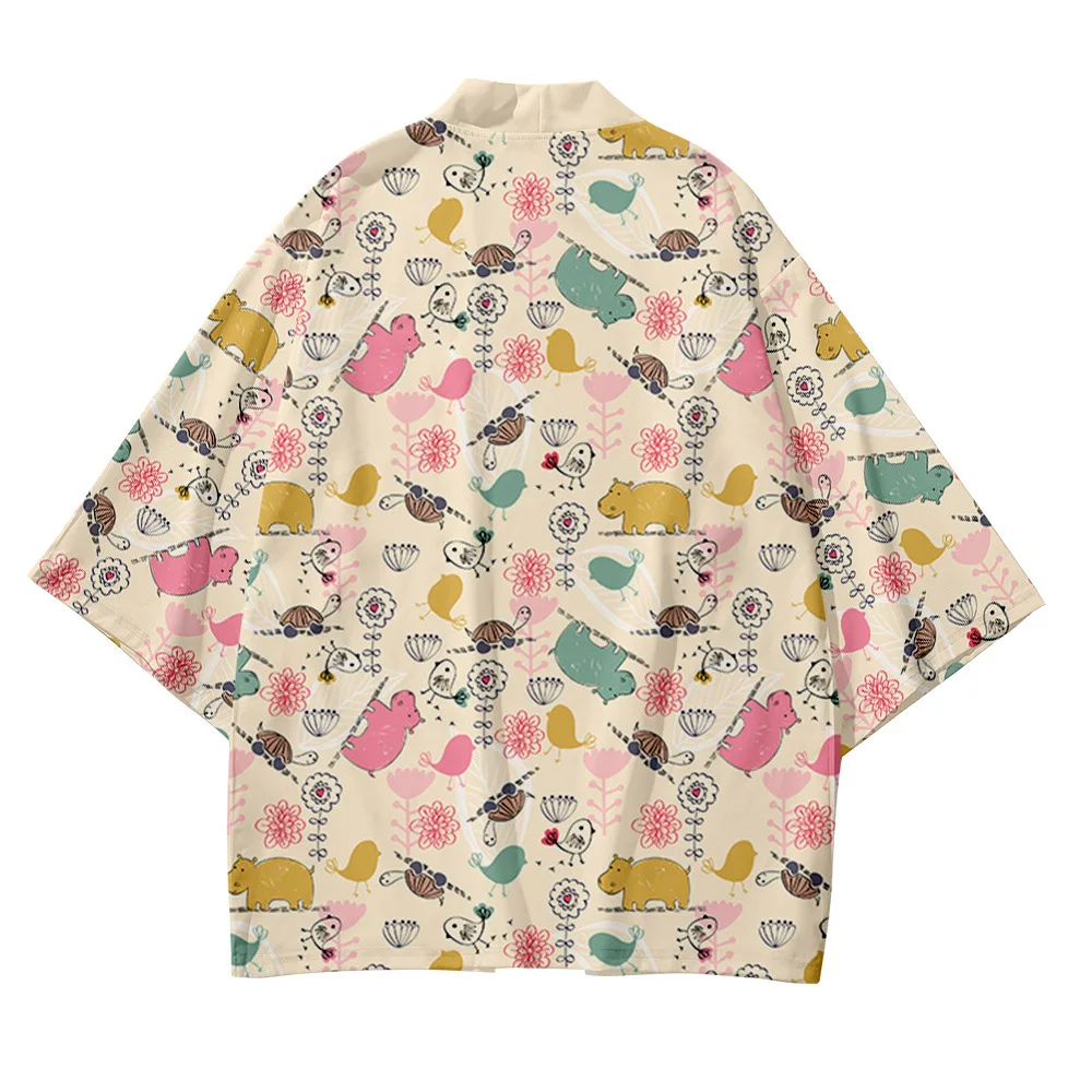 Cárdigan holgado de talla grande para hombre y mujer, ropa de calle japonesa con estampado Floral de dibujos animados, Harajuku Haori Kimono, ropa Yukata de Cosplay, XXS-6XL 5XL