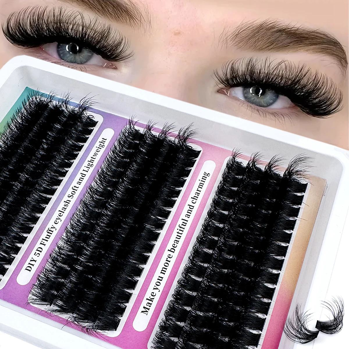 Neue 12 Reihen DIY 5D Flauschige Wimpernbüschel 60D-160D Dicke Wimpernbüschel Wispy Einzelwimpern 14-20mm Cluster-Wimpernverlängerung