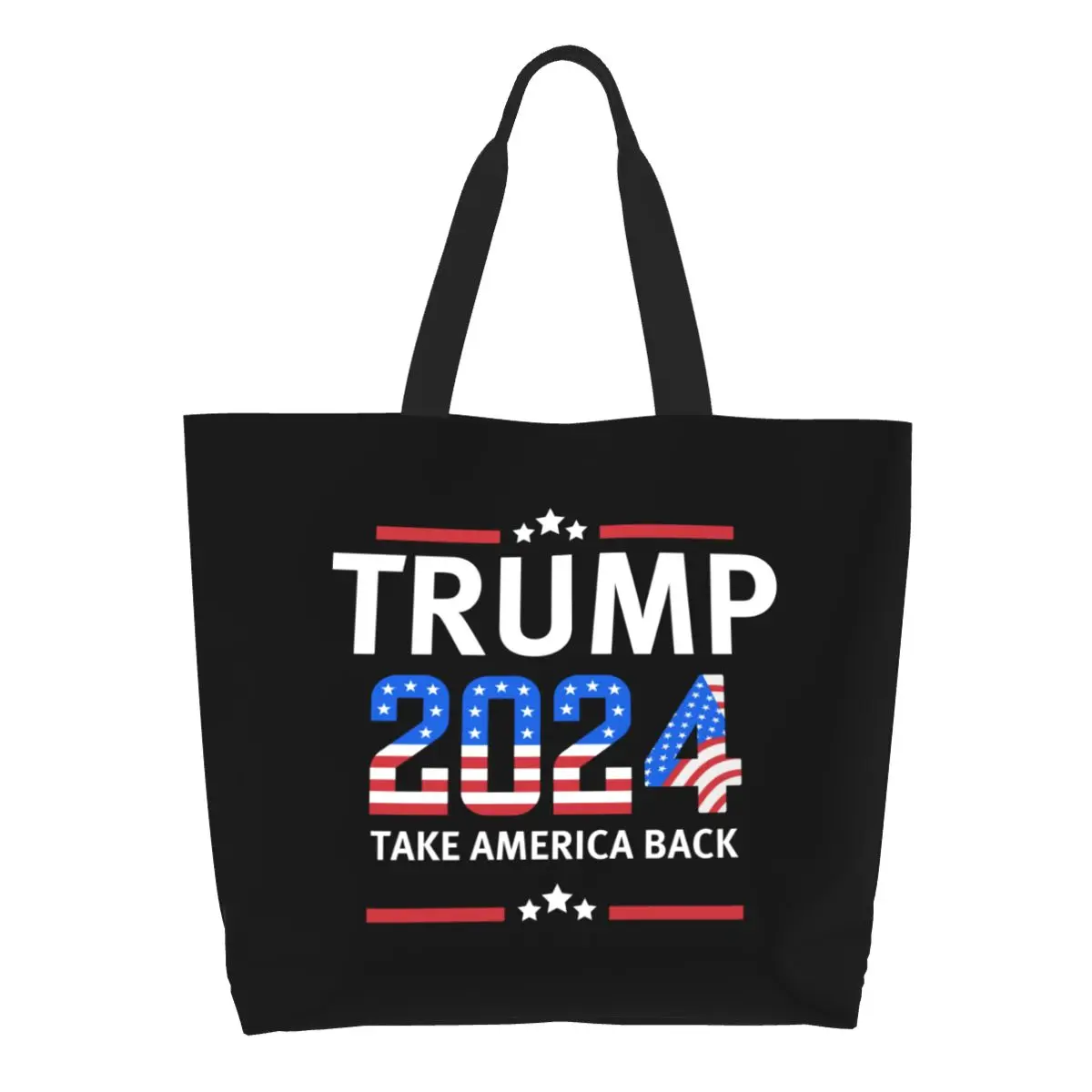 Reusable Trump 2024 Shopping Bag Women Canvas Shoulder Tote Bag Portable USA Flag Grocery Shopper Bags