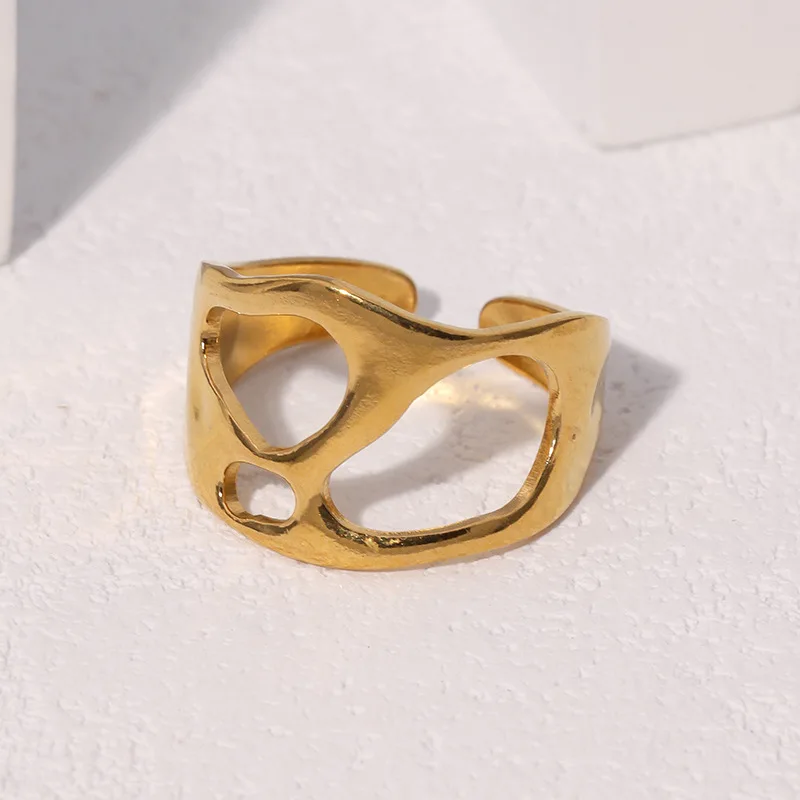 خاتم نسائي مفتوح غير منتظم مطلي بالذهب من الفولاذ المقاوم للصدأ مفتوح قابل للتعديل خاتم إصبع مجوهرات جمالية Anillos Mujer