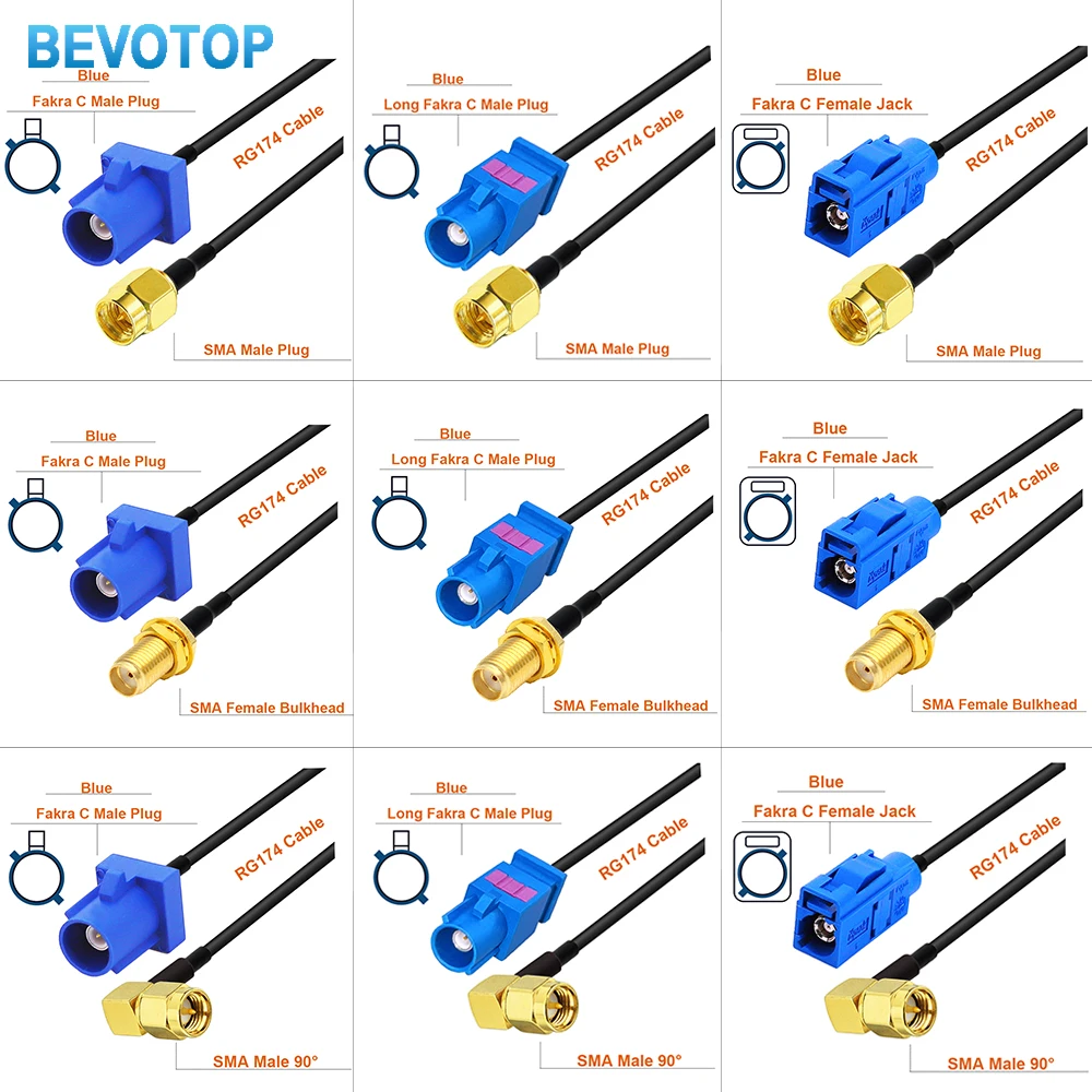 10PCS/LOT Fakra C to SMA Male / Female RG-174 Cable for GPS Navigation Extension Pigtail 10Cm~20M BEVOTOP Wholesales