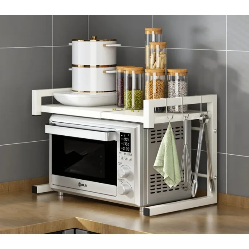 Kitchen Microwave Oven Rack Utensils Cooker Storage Organizer Seasoning Bottle Storage Rack Home Retractable Shelf