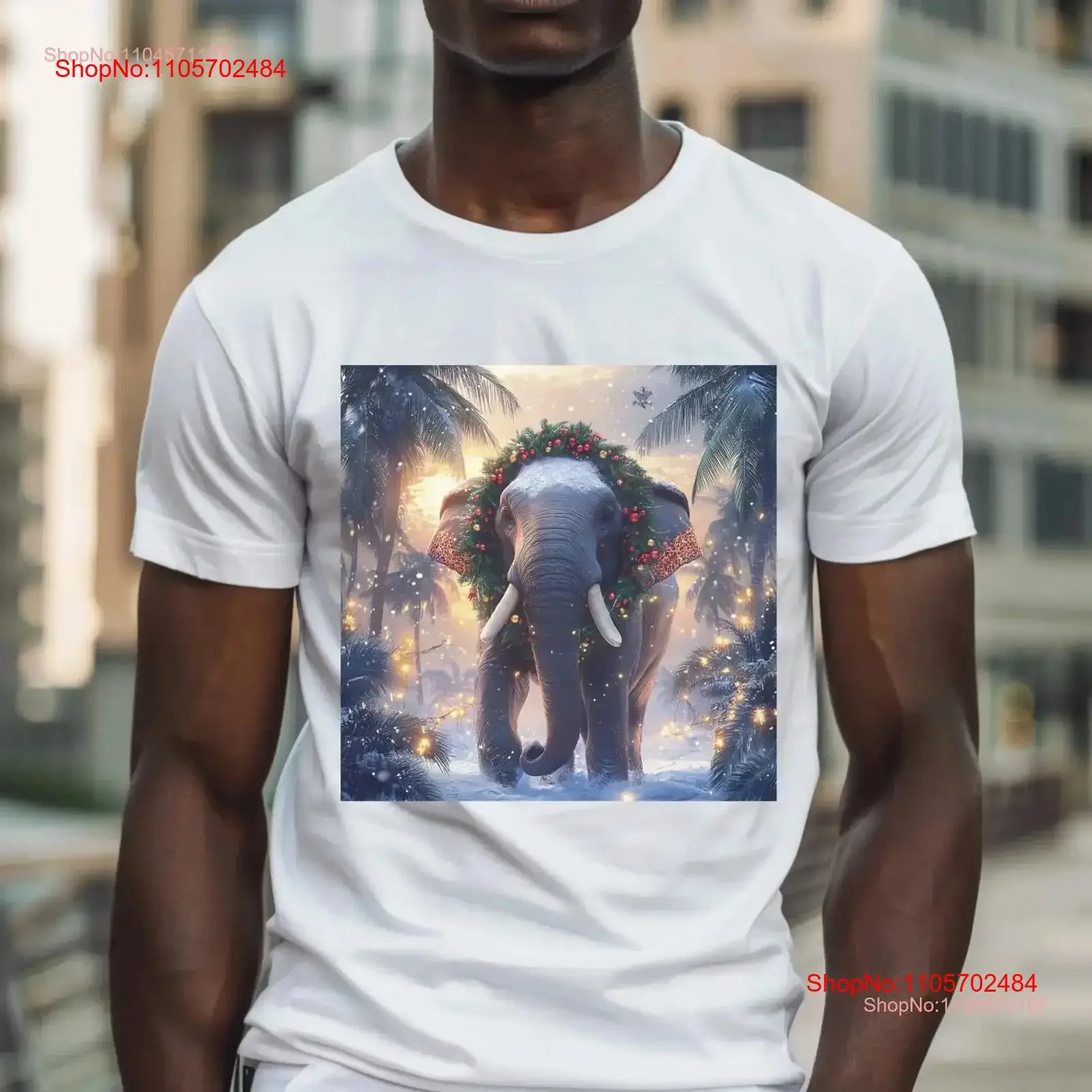 Wreath Wrapped Winter ElephanT T Shirt Christmas Theme Animal Ideas Art vintage Washed Versatile homme Comfortable Slightly