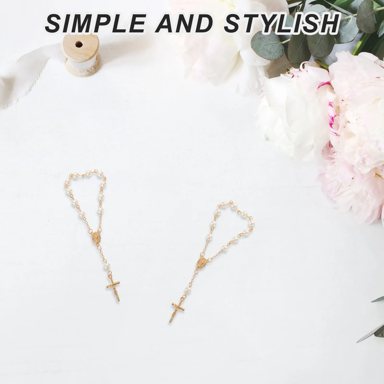 

1 Set Baptism Rosary Bracelet Set Crucifix Faux Pearl Organza Bags Religious Favor Catholic Gifts Confirmation Christening