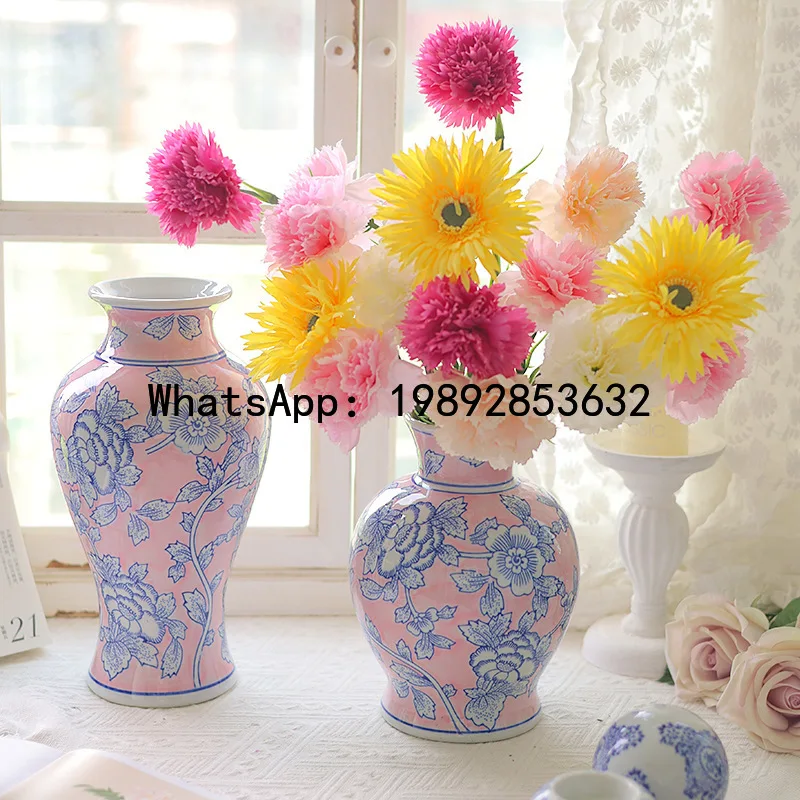 

Ceramic Vase Pink Chinese Blue and White Porcelain Vase Hydroponic Flower Arrangement Decorative Ornaments Flowervase