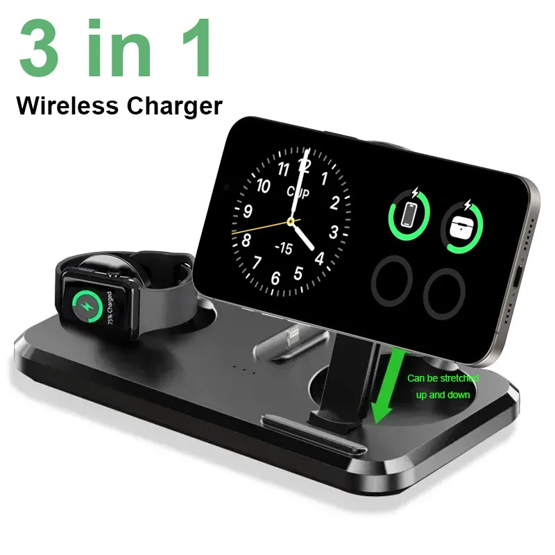 3 in 1 Foldable Magnetic Wireless Charger Stand For iPhone 17 16 15 14 13 12 Apple Watch 11~2 AirPods Pro Fast Charging Station