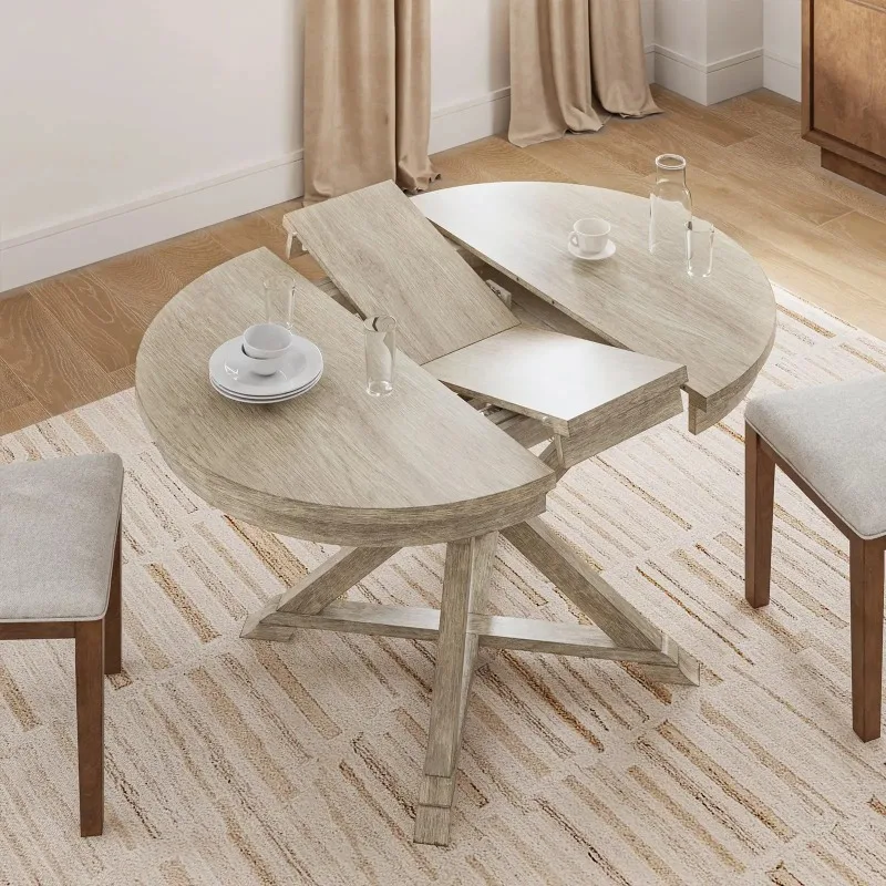Hot Sale Nordic Rooms Round Space Savings Household Furniture Industrial Style Hotel Expandable Oval Wooden Dining Table