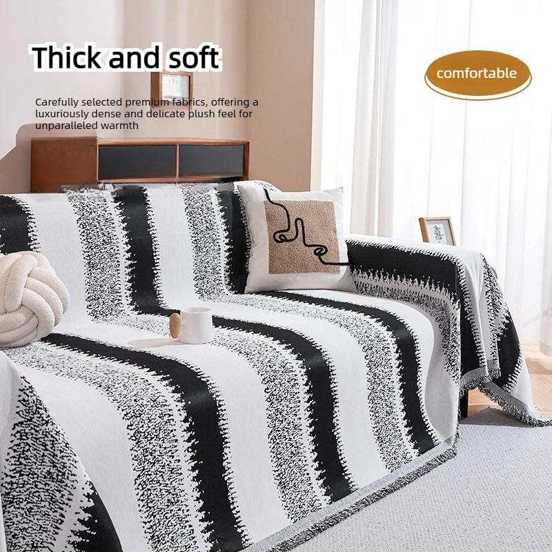 

Защитная пленка для дивана в минималистском стиле в полоску, винтажное переплетенное удобное одеяло для дивана, противоскользящая защита, домашний декор для дивана