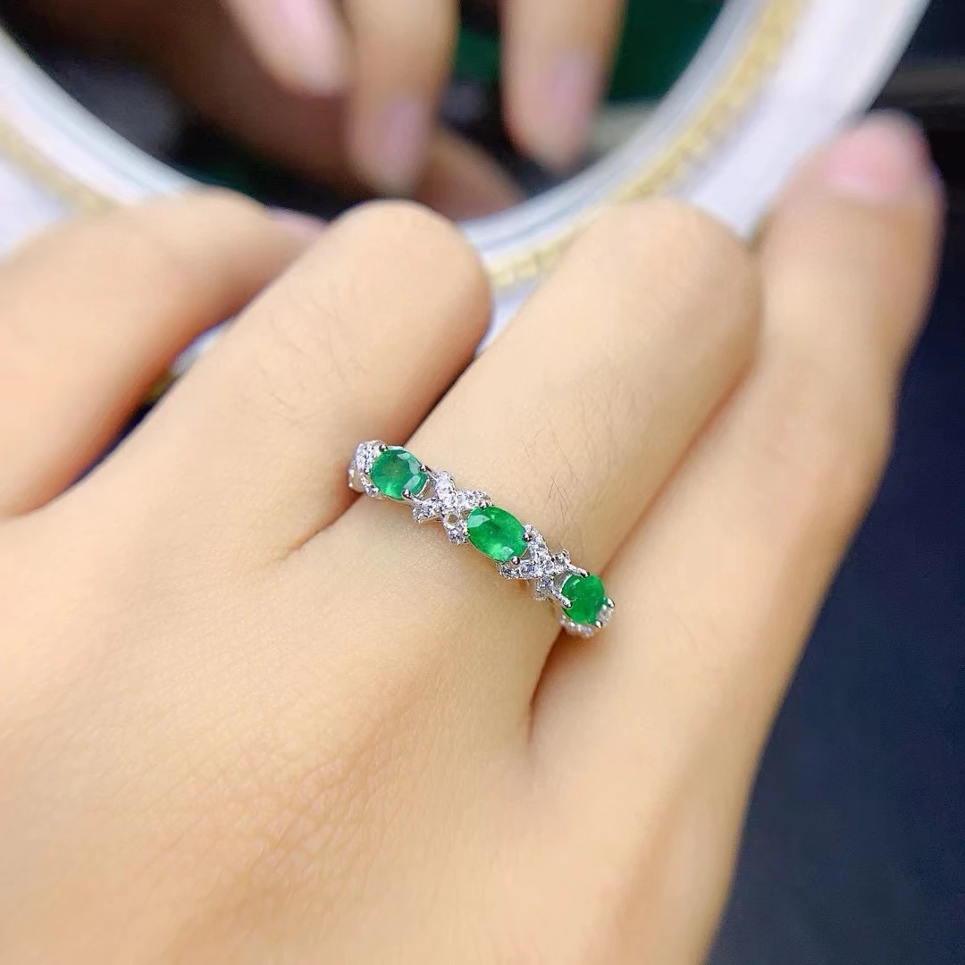 KJJEAXCMY Fine Jewelr Natural Emerald Women's Ring S925 Pure Silver Exquisite Inlaid High Clarity Gem Support Testing Party,