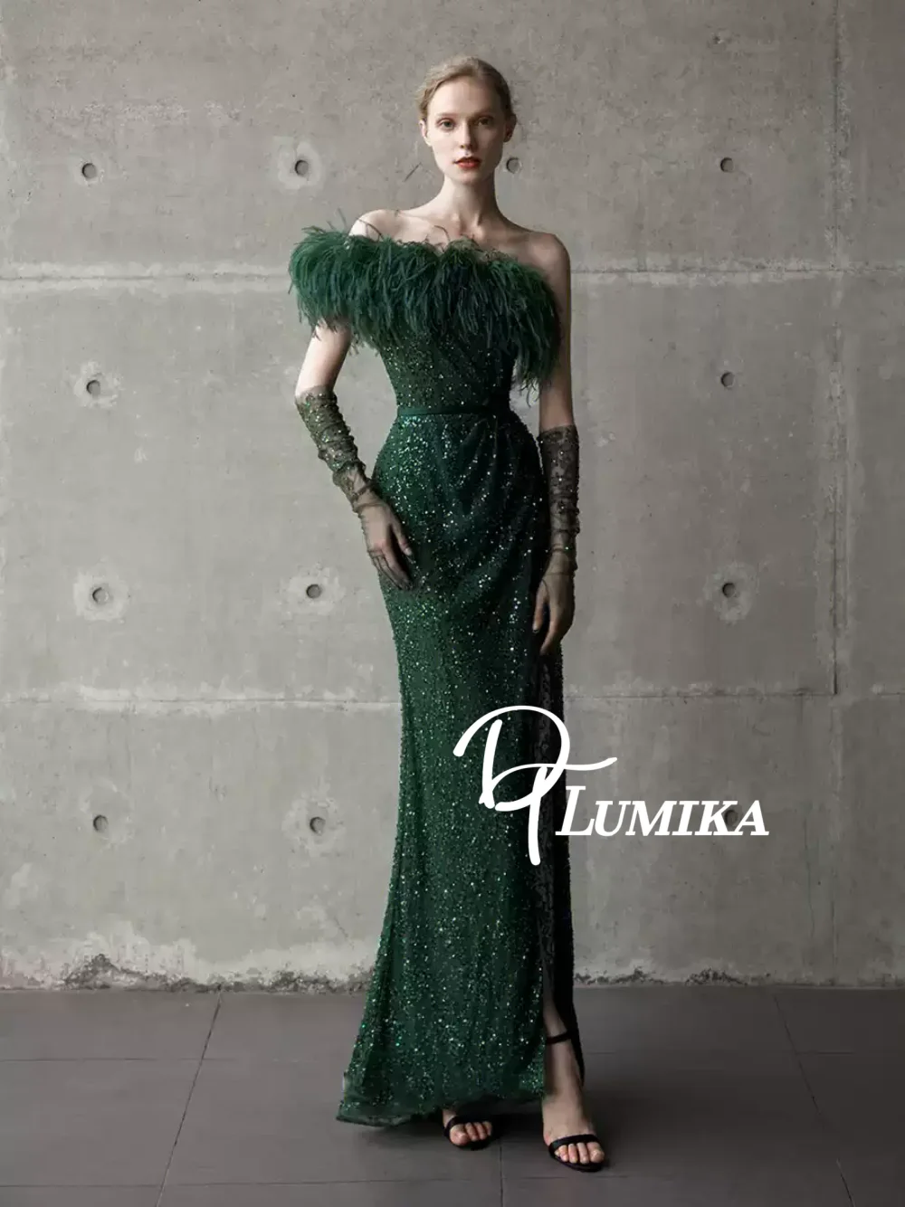 

Элегантное вечернее платье с перьями и приталенной талией, сверкающее женское платье русалки для выпускного вечера с боковым разрезом, современная индивидуальная праздничная одежда