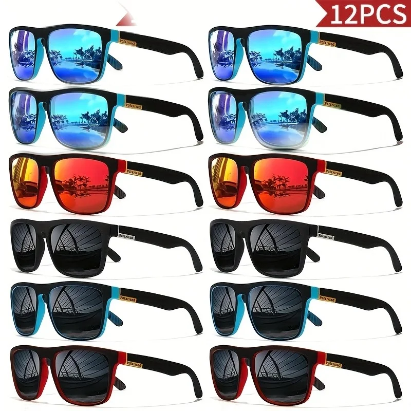 

12 пар квадратных модных солнцезащитных очков унисекс, легкие и прочные спортивные очки в оправе для занятий спортом на открытом воздухе