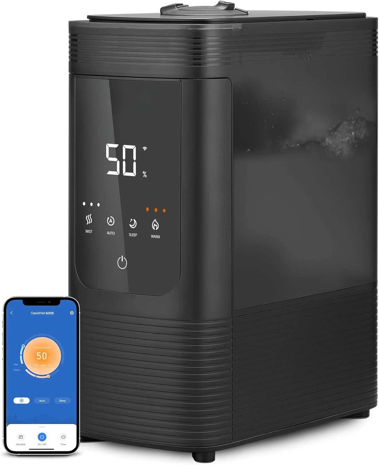 

6L Smart Warm and Cool Mist Humidifiers for Home Bedroom, 60H Runtime and Auto Customized Humidity for Large room