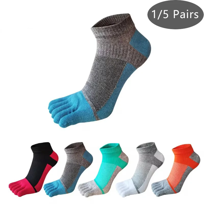 

1/5 Pairs Summer Toe Ankle Socks Cotton Colorful Mesh Breathable Shallow Mouth Sweat-Absorbing Deodorant No Show 5 Finger Socks