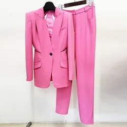 HIGH QUALITY New Fashion 2026 Designer Blazer Suit Set Women's Hollow out Beaded Blazer Pants Set
