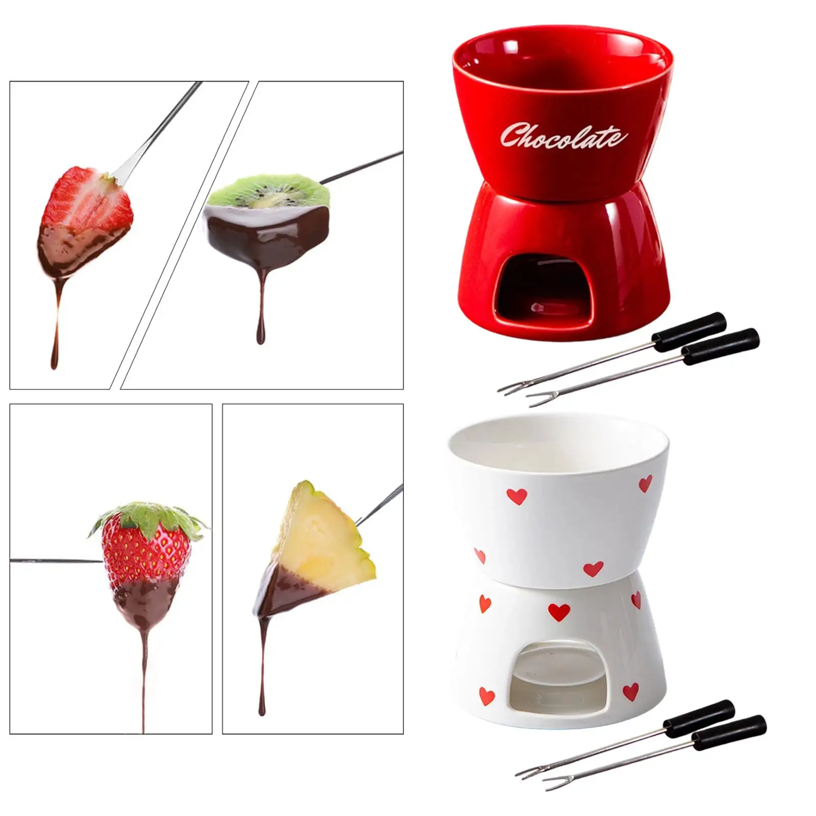 Ceramic Chocolate Fondue Bowl with Candle Holder Dessert Fondue Set Pan for Celebration Party and Home Dining
