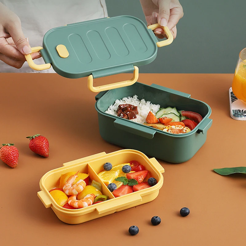 Storage Double-layer Two-compartment Lunch Box Pp Plastic Buckle Fresh-keeping Box With Rice Portable Lunch Box