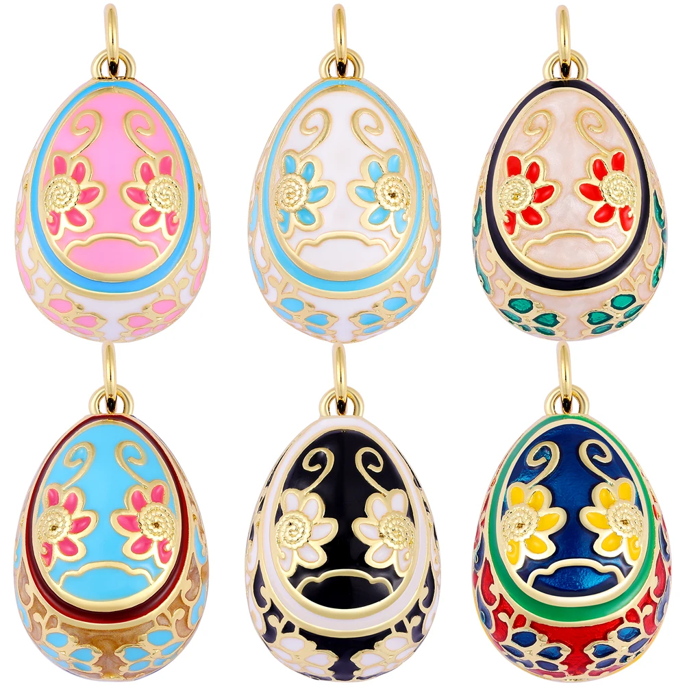 Juya 18K Real Gold Plated Handicraft Enamel Decorations Supplies Hollow Oval Royal Flower Charms For DIY Luxury Jewelry Making