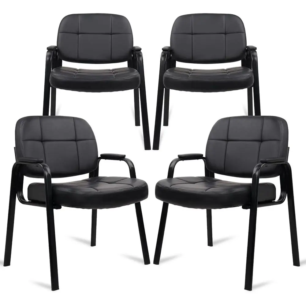 

Ergonomic Heavy Duty Leather Chair for Waiting Rooms, Padded Arms, No Wheels, Ideal for Conference and Elderly Care Settings, Bl