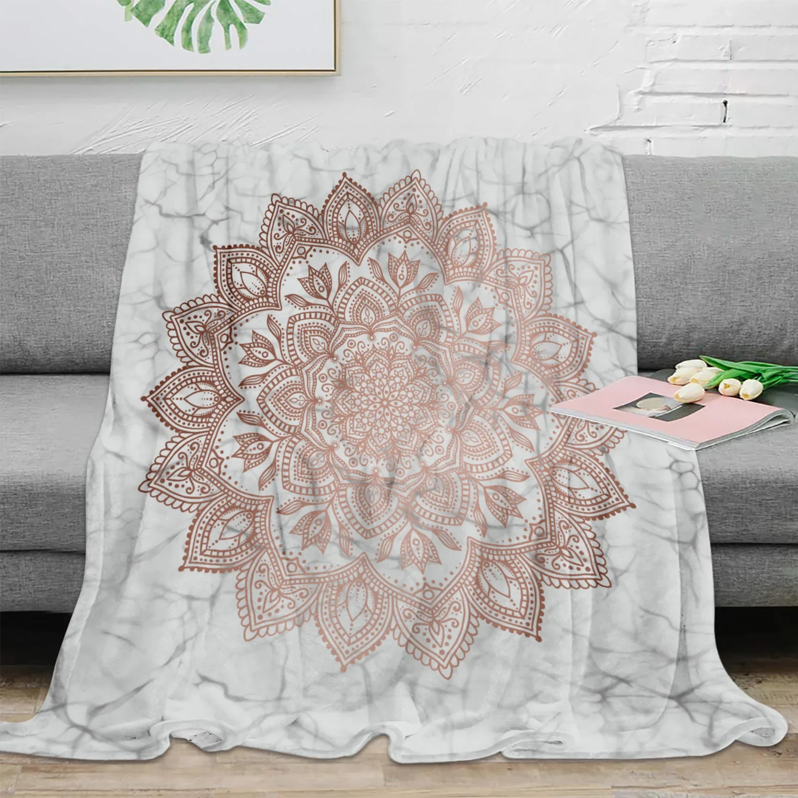 Boho Mandala Marble Flannel Blanket Warm Soft Sofa Blanket Winter Sheet Bedspread Camping Travel Blanket