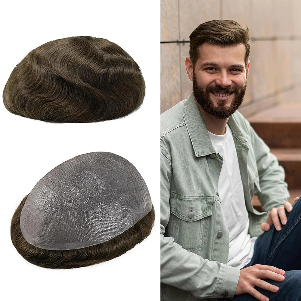 Human Hair Toupee Men V-looped 0.03mm Thin Skin Human Hair System Factory Direct Stock Skin Vlooped Men Toupee