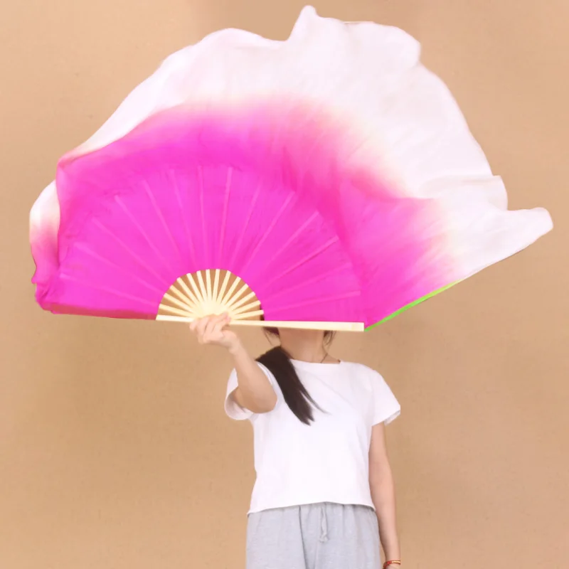 Voile en éventail circulaire 100% soie véritable chinoise, accessoires de spectacle pour danseuse, une paire, fluide, Extra Long, Double face, accessoire