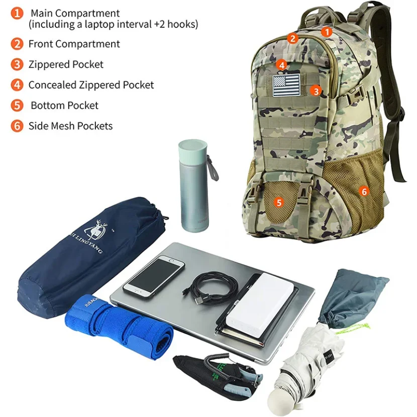 Imagem -05 - Mochila Tática de Montanhismo ao ar Livre Mens Waterproof Sports Bolsa Leisure Travel Camuflagem Shoulder Bolsa Caminhadas Camping