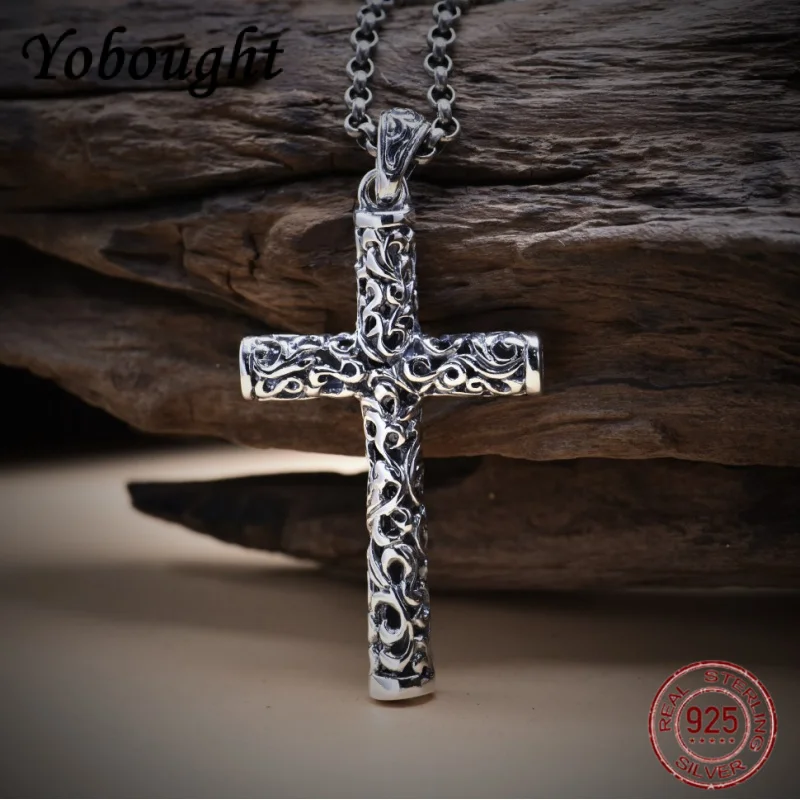 

NEW 925 Sterling Silver Tang Grass Cross Pendant Retro Aand Personalized Thai Silver Punk Jewelry For Men And Women