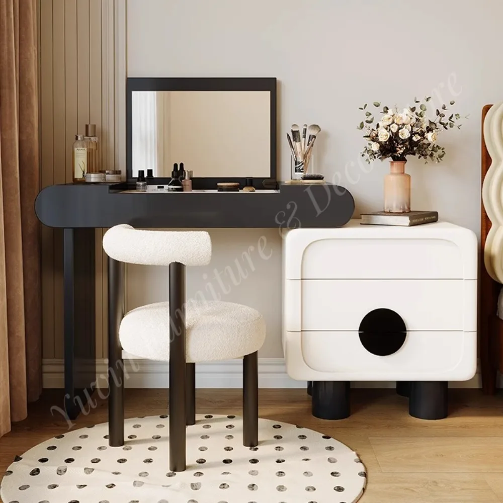 New Modern Foldable Adjustable Panda Dressing Table with Flip-top Mirrored Vanity and Solid Wood for Small Bedrooms