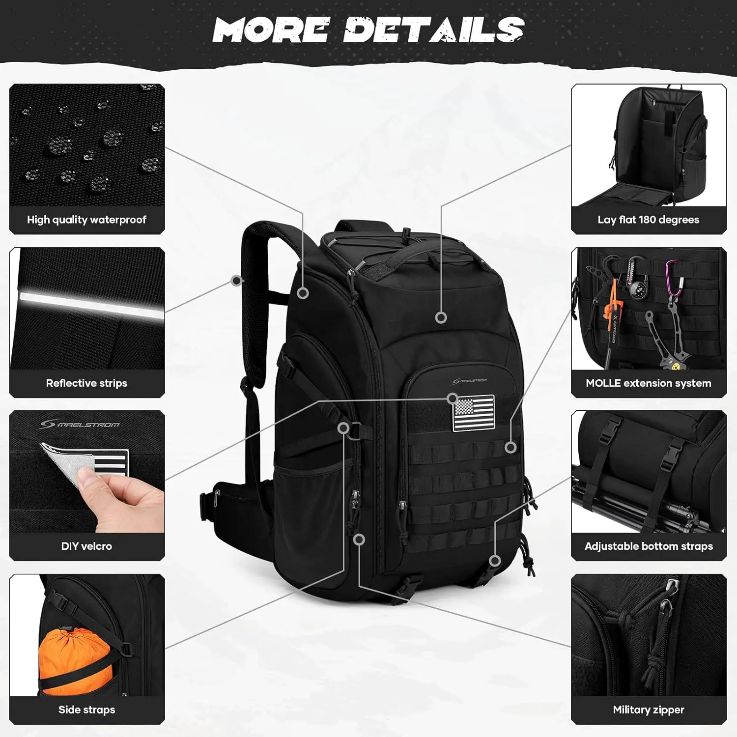 Tactical Backpack for Men, Water Resistant 40L Military Backpack, for Hiking, Camping, Gym with Molle System (Black)