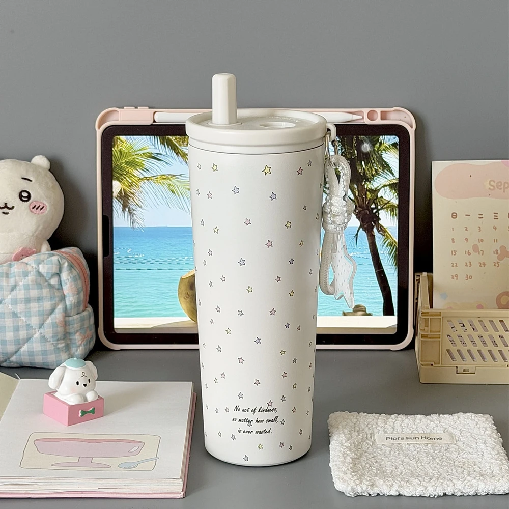 

750ML Thermos Bottle with Straw 304 Stainless Steel Coffee Cup Vacuum Flask Thermos Water Bottle Tea Leak-proof Thermos Mug