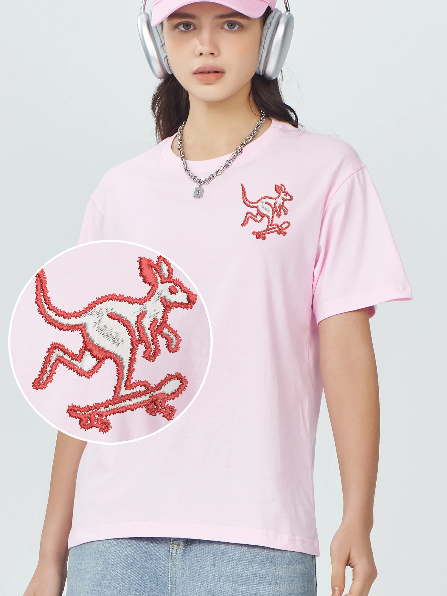 Skateboarding Kangaroo Embroidered T-Shirt Luxury Clothing High Quality Fashion Embroidery Tees Funny Gifts