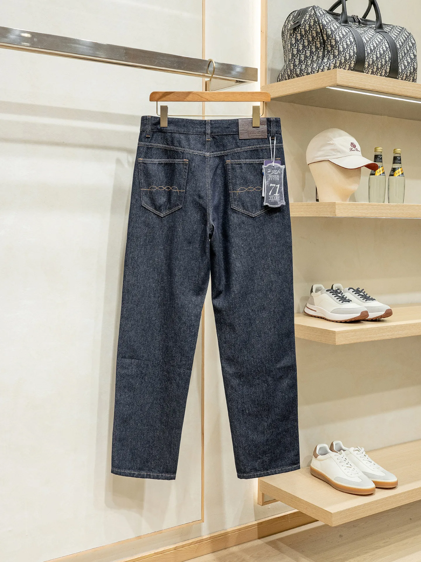 

"Turkish fabric" old washed primary color denim loose straight jeans