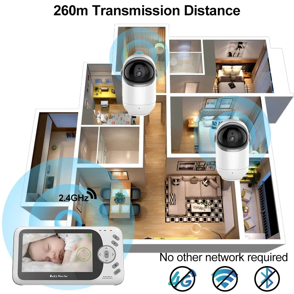 4.3 Inch Video Baby Monitor with Pan Tilt Camera 2.4G Wireless Two Way Audio Night Vision Security Camera Baby Safety Monitor