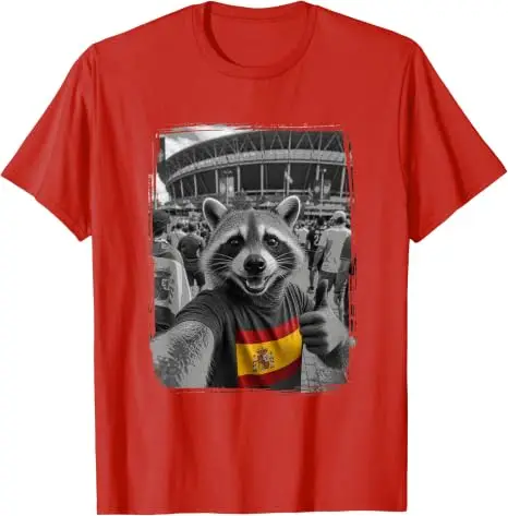 Spanische Flagge Waschbär-Selfie Lustiges Spanien Patriotisches T-Shirt Y2k Waschbär-Selfie im Stadion mit Spanien-Landesflaggen-Grafik-T-Shirt – Detail 8
