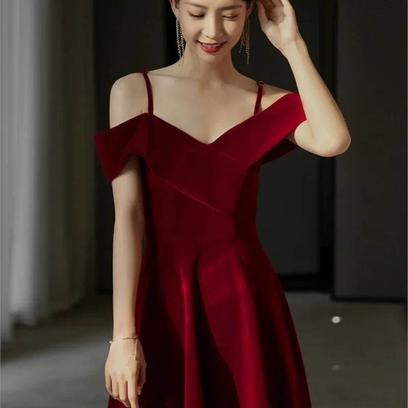 shoulder toasting wear new velvet slimming dress long