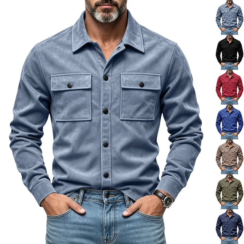 European and American spring and autumn men's outdoor heavy suede tooling loose casual commuting long-sleeved jacket shirt men