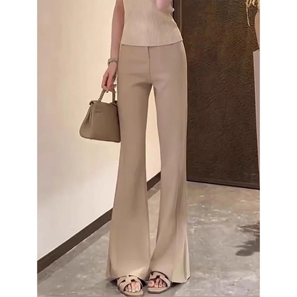 

High Waist Bell Bottom Trousers Elastic Korean Style Slim Fit Khaki Color Casual Long Pants Spring Summer Fashion Ladies