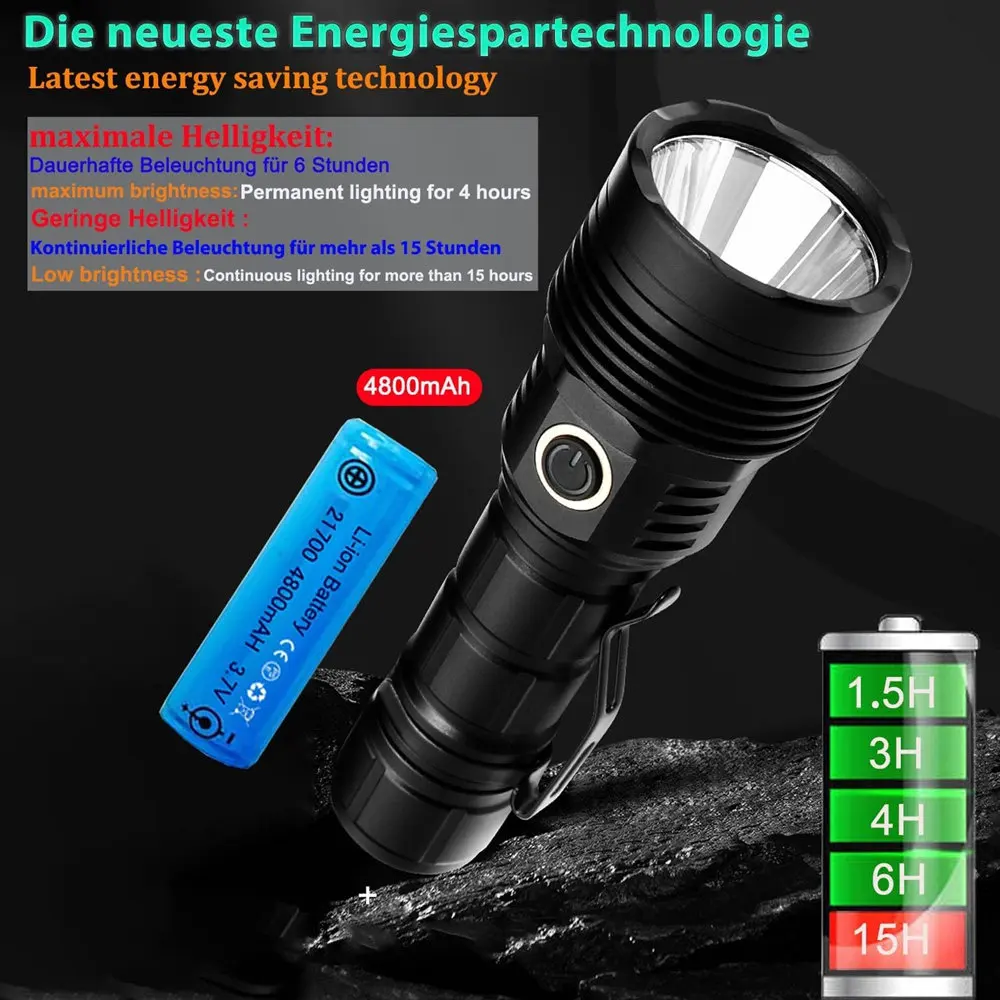 Super Bright 80000 High Lumen Rechargeable High Power Waterproof Outdoor Camping Emergency Light LED Flashlight