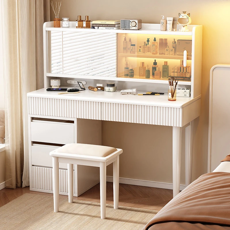 

# Nordic Modern Multifunctional Dressing Table with Storage: Bedroom Furniture Set Featuring a Mirror and Cabinet