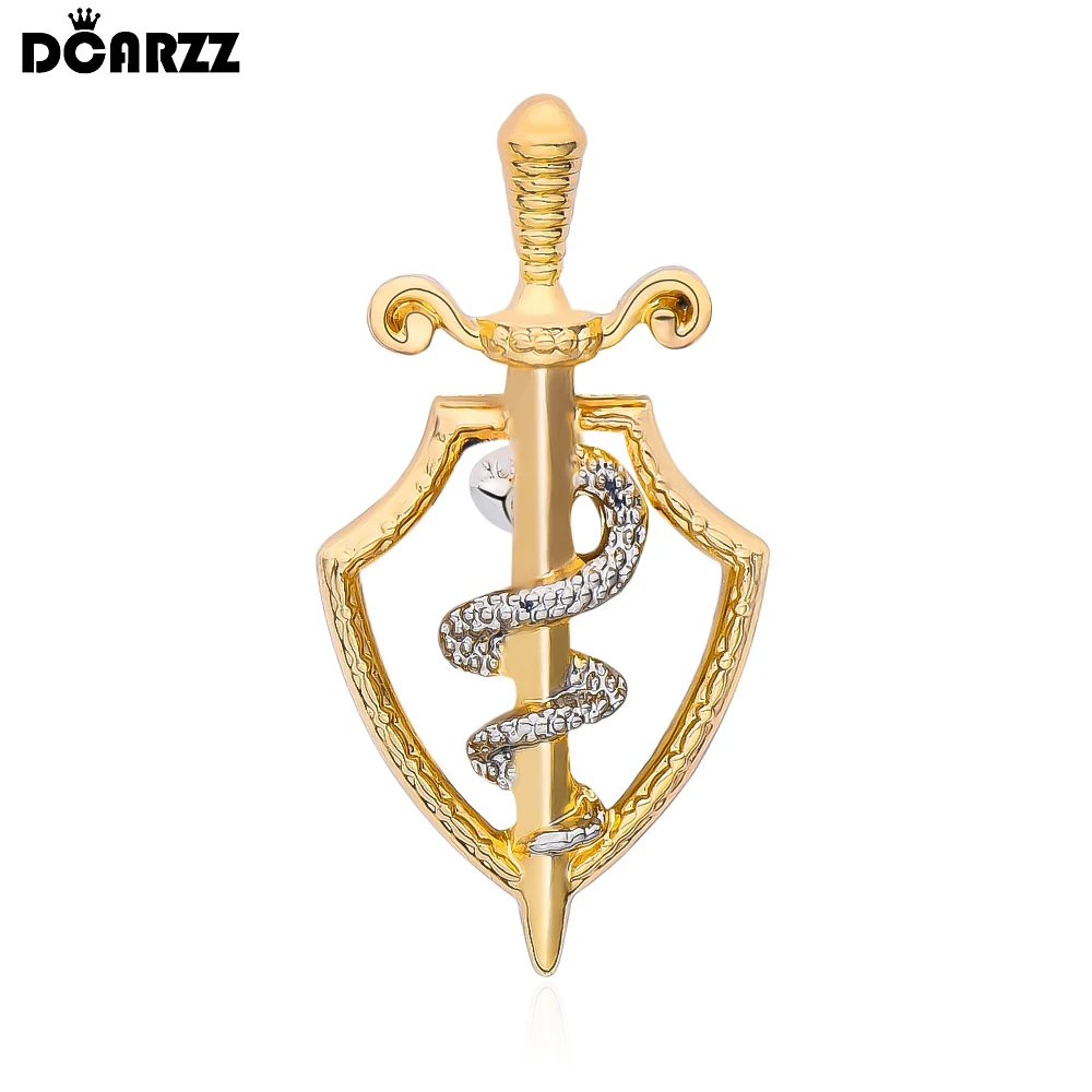 DCARZZ Sword and Shield Caduceus Brooch Medical Luxury Lapel Backpack Pin Badge Jewelry Accessories for Surgeon Doctor Nurse