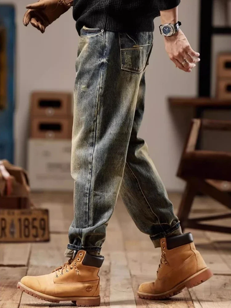 Baggy-Jeans für Herren, lockere Herbst-Kleidung, Trendhose, 2025, Xs, Kpop, weich, Y2k, Streetwear, weites Bein, modische 90er-Jahre-Mann-Cowboy-Hose