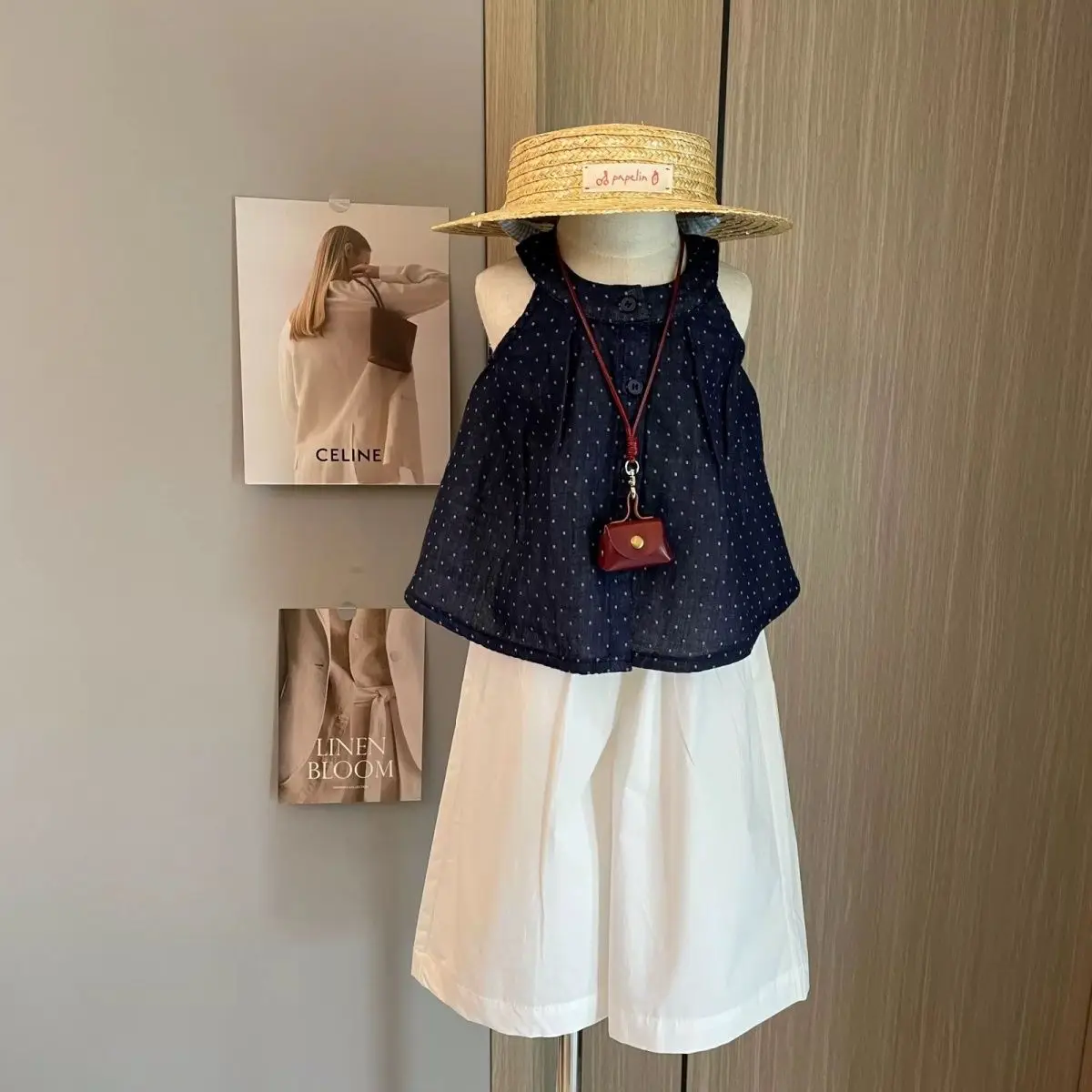 

Girls Suit 2025 Summer New Childrens Clothing Korean Style Girl Baby Small Broken Flower Doll Shirt Wide Leg Pants Two Sets