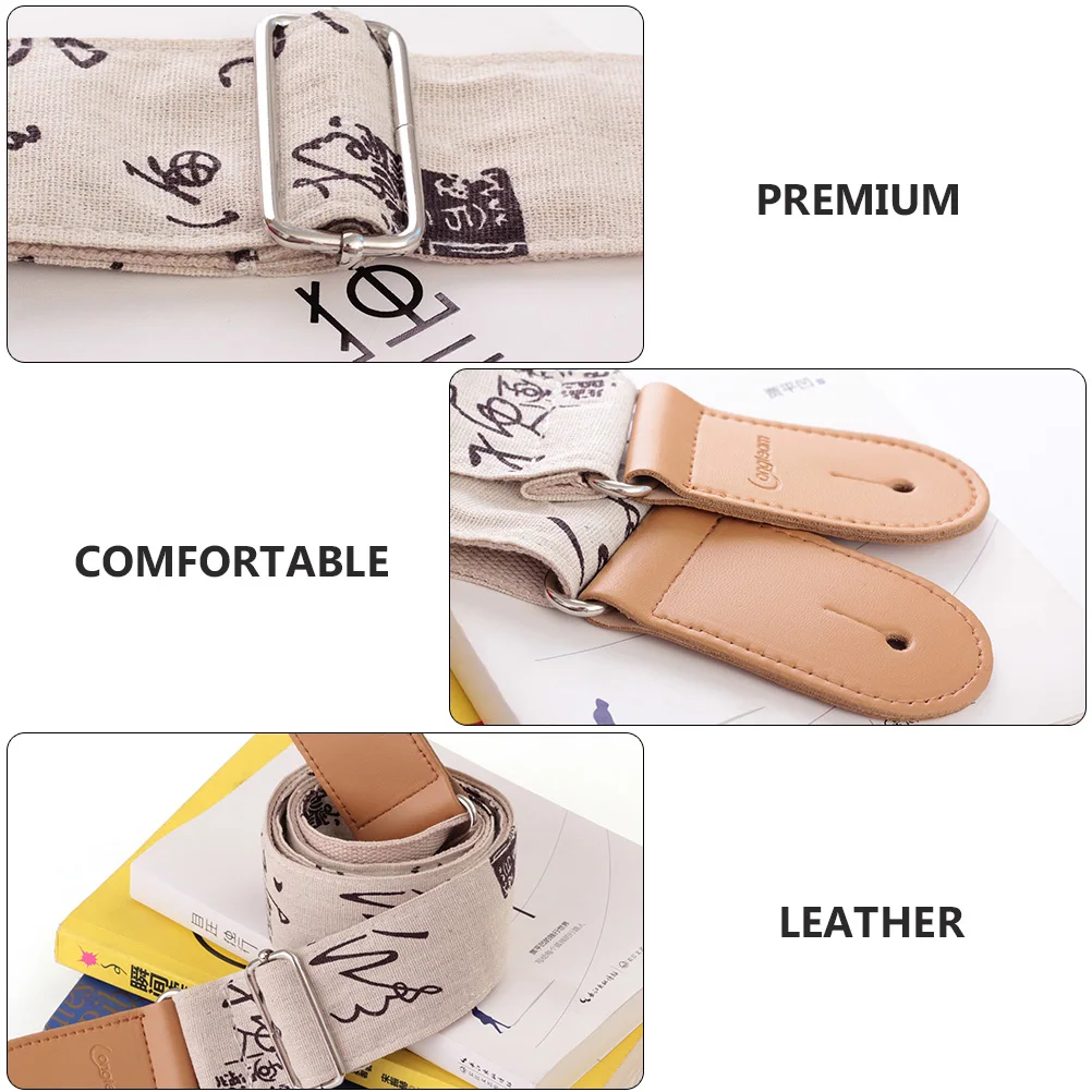 

Cotton and Linen Guitar Shoulder Straps While Belt Bass Chinese Style Floral Accessories Double Tip Man