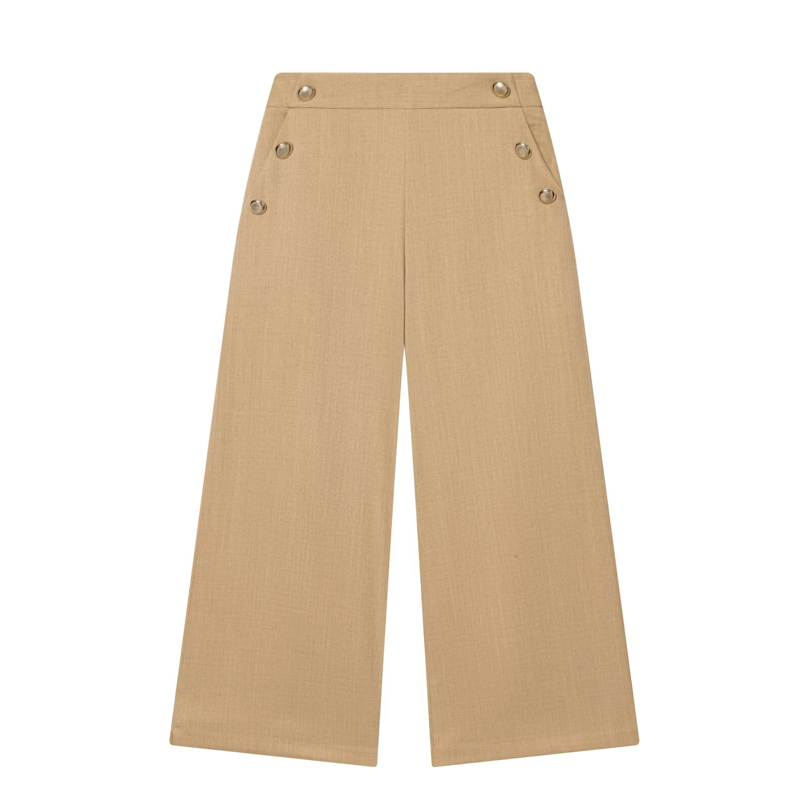 شتاء جديد وصول المرأة مكتب فرنسي نمط بسيط عادية عالية الخصر زرر واسعة الساق سبعة ثمانين السراويل