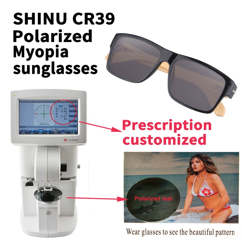 SHINU custom polarized prescription resin lenses single vision minus -1.0---6.0 astigmatism diopter myopia sunglasses lenses