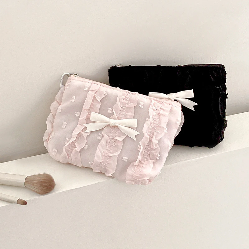 Cute Cosmetic Bag Cosmetic Bag New Korean Lace Bow Large-capacity Coin Purse Clutch Female Storage Bag