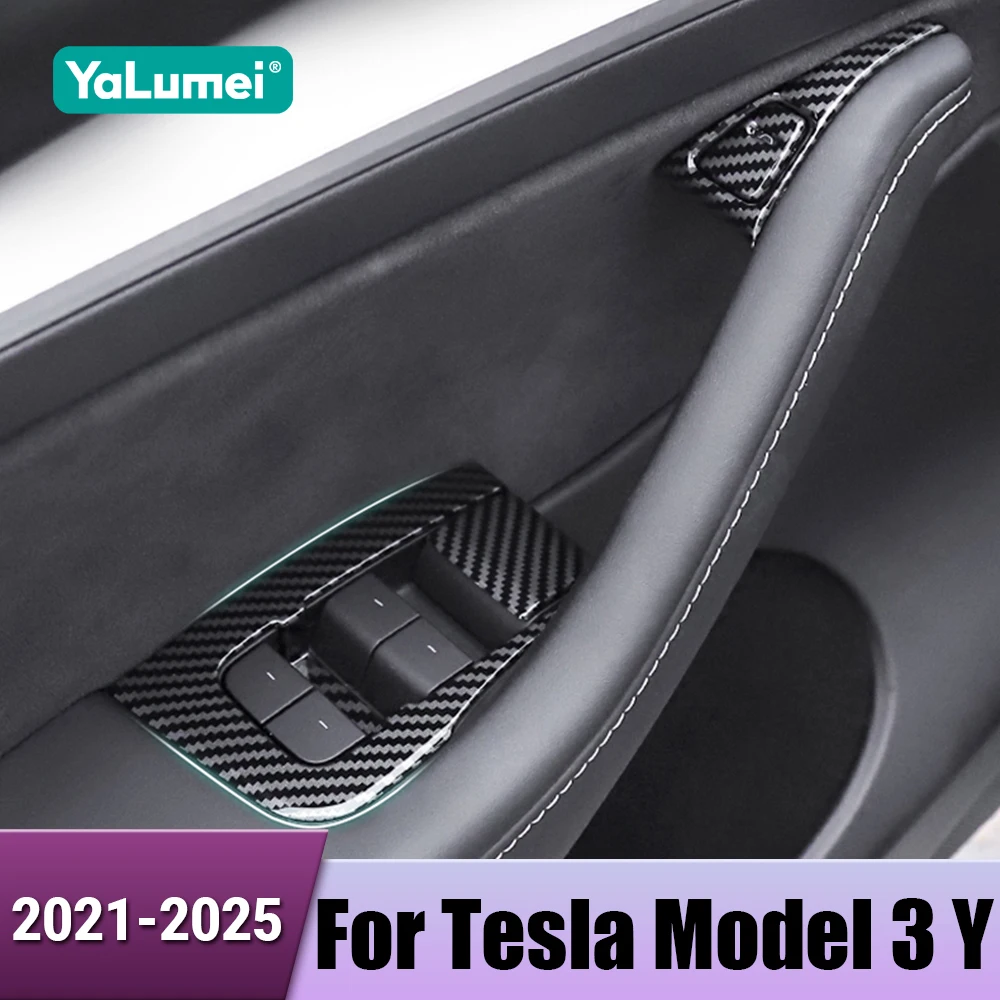 

Car Door Window Glass Lift Button Control Switch Panel Cover Accessories For Tesla Model 3 Model Y 2021 2022 2023 2024 2025