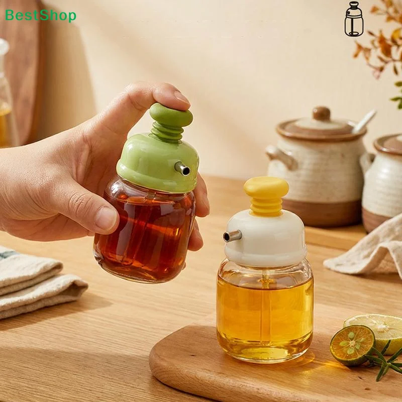 ♩Glass Oil Dispenser Press Type Quantitative Control Leak Proof Nozzle For Home Kitchen Cooking Baking